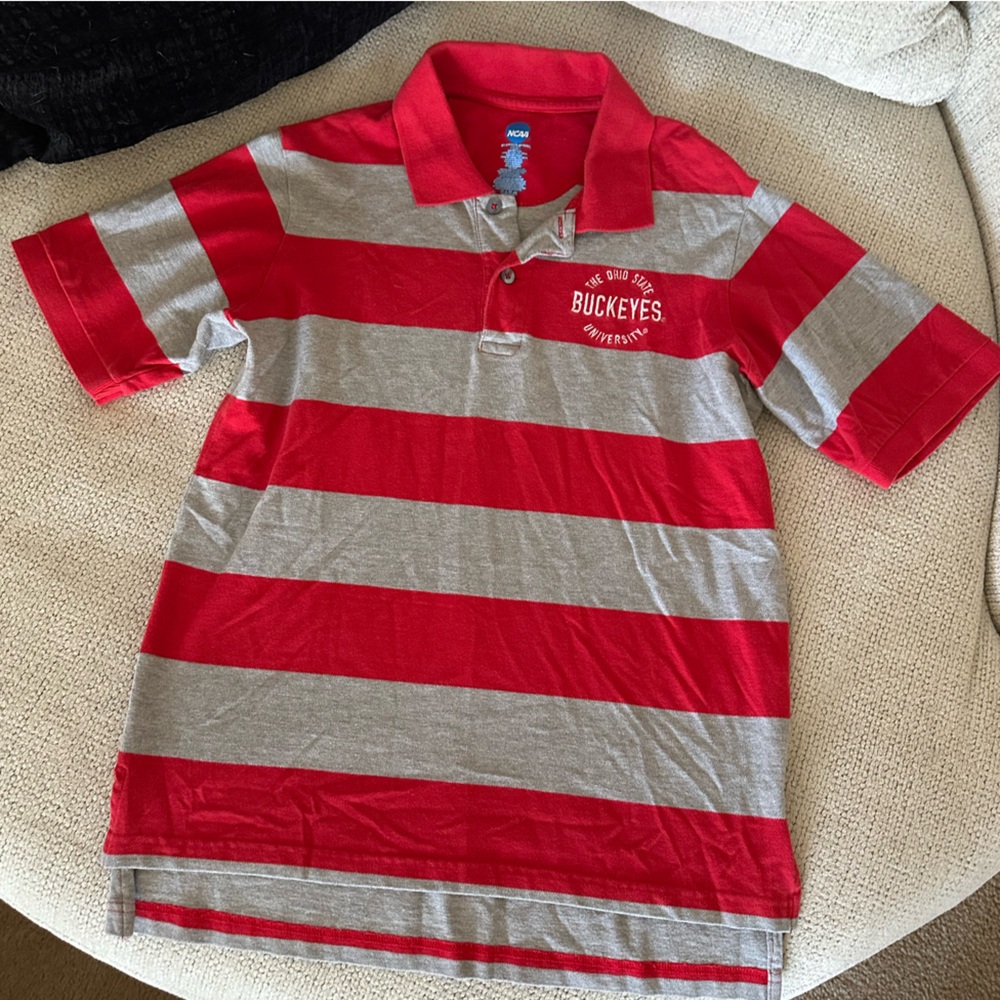 Ohio State Red and Gray Striped Polo Shirt
